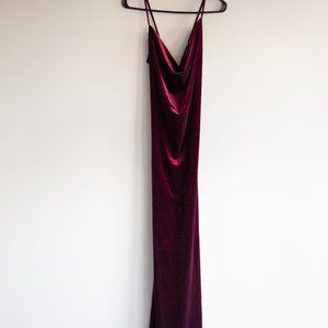 Fashion Nova - Burgundy Wrapped in Velvet Maxi Dress